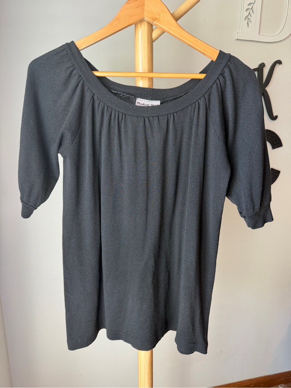 Michael Stats Charcoal Gray Top One Size Puff Sleeve Capsule Shirt